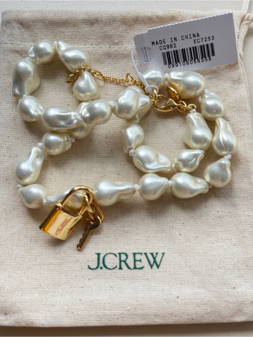 NWT J.Crew Baroque pearl necklace with key pendant - Picture 4 of 8